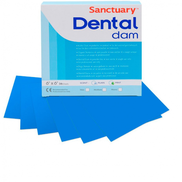 Sanctuary Latex Dental Dams - латексные листы, синие, средние 152*152*0,18 мм (36 шт.)